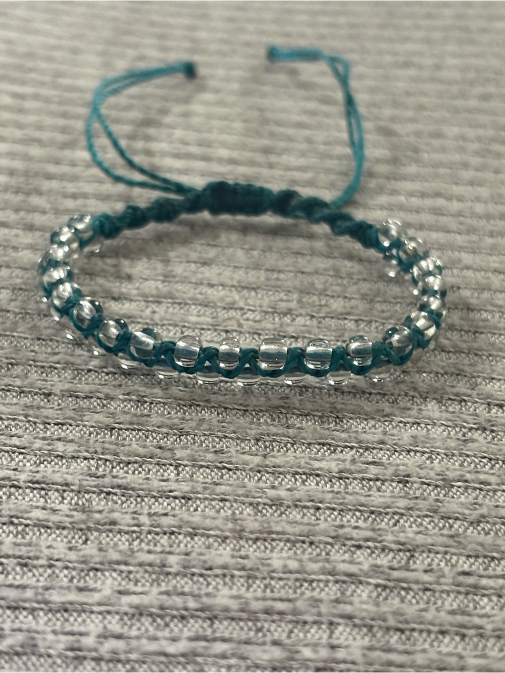 Bohemian theme clear beaded double row blue cord adjustable bracelet